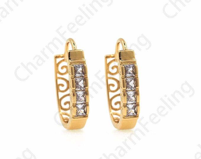 1 Pair,Micropaved CZ Gold Earrings, 18K Gold Filled Heart-Shaped Earrings, Simple Heart-Shaped Earrings, A Gift For Her,22x16x4mm