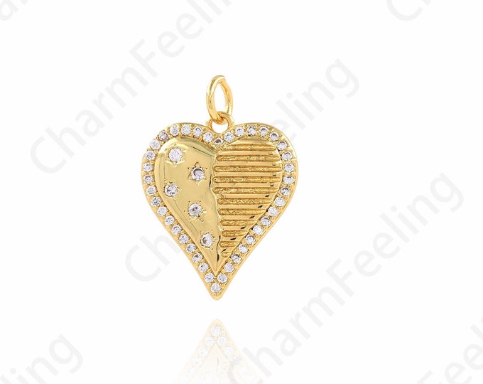 18K Gold Filled Love Necklace, Love Charm, Micropavé CZ Heart Pendant, Gift for Her, DIY Jewelry Accessories, 16.5x22.5x2mm