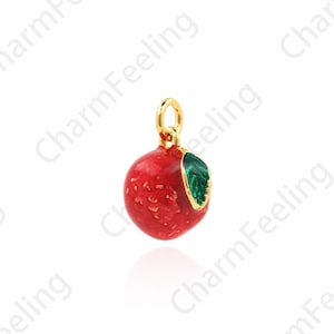 18K Gold Filled Red Fruit Pendant, Enamel Apple Necklace, Enamel Charm, Fruit Necklace, Apple Charm, DIY Jewelry Accessories 14x9x8mm