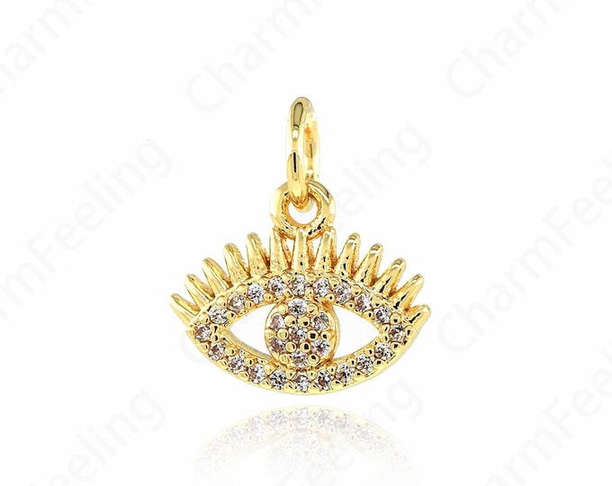 Micropavé CZ Lucky Eye Necklace, Devil's Eye Pendant, Eye Charm, 18K Gold Filled Eye Necklace, DIY Jewelry Supplies, 13x11.5x2mm