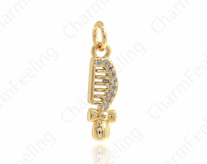 18K Gold Filled Comb Pendant,Dainty Hairstylist Comb Charm Earrings Necklace for DIY Jewelry Making Supply,19.5x5x2mm