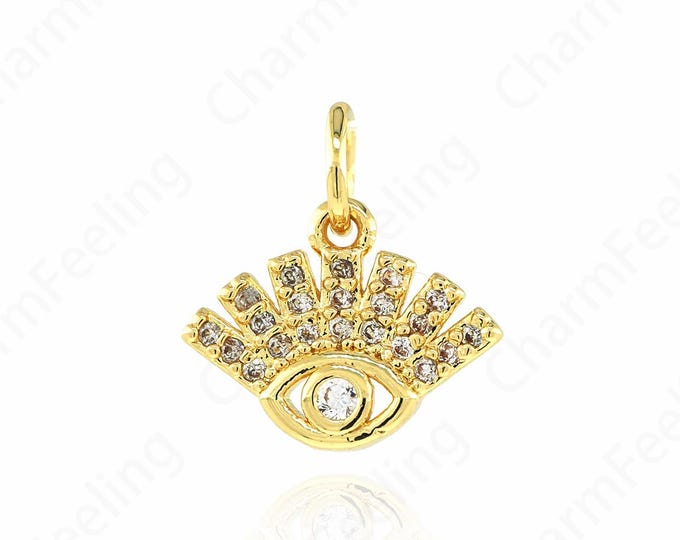 Micropavé CZ Lucky Eye Necklace, Devil's Eye Pendant, Eye Charm, 18K Gold Filled Eye Necklace, DIY Jewelry Supplies, 13x12.3x2.2mm