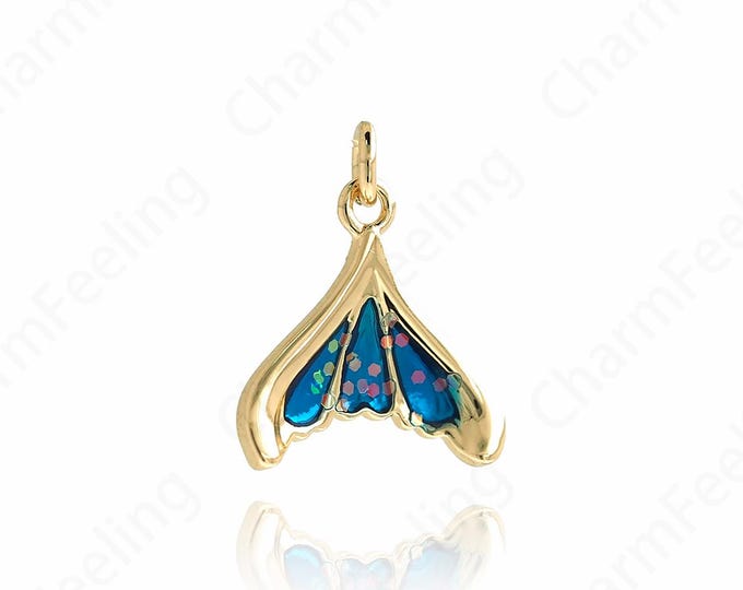 18K Gold Filled Whale Tail Pendant,Enamel Charm, Nautical Charm, Whale Tail Necklace DIY Jewelry Supplies,14x13.5x2mm