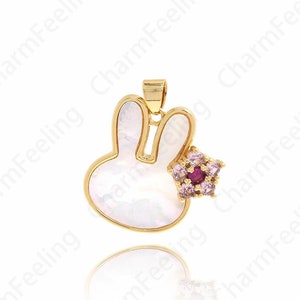 Rabbit Charm, Pearl Charm, Animal Pendant, 18K Gold Filled Cute Charm, Animal Charm, DIY Jewelry Supplies, 29.5x24x6mm