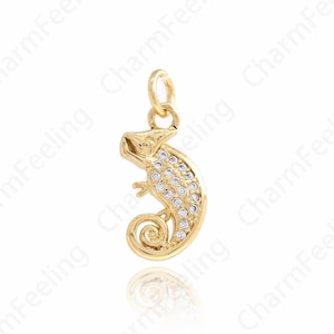 Chameleon Pendant,18K Gold Filled Chameleon Charm, Reptile Charm, DIY Jewelry Making Accessories 19.3x8.6x2.5mm