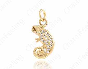 Chameleon Pendant,18K Gold Filled Chameleon Charm, Reptile Charm, DIY Jewelry Making Accessories 19.3x8.6x2.5mm