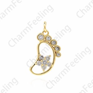 18K Gold Filled Footprint Pendant, Foot Necklace, Micropavé CZ Footprint Charm, Foot Necklace, DIY Jewelry Making Accessories, 24x12.5x4mm