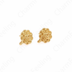 Legering Rose oorbellen, 18K goud gevulde ronde oorbellen, emaille bloem charme, bloem oorbellen, DIY sieraden benodigdheden, 14x11.5x3.5mm