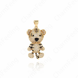 Tiger Pendant, Micropavé CZ Tiger Charm, 18K Gold Filled Animal Charm, Wild Animal Pendant, DIY Jewelry Supplies, 33.5x16.5x8mm