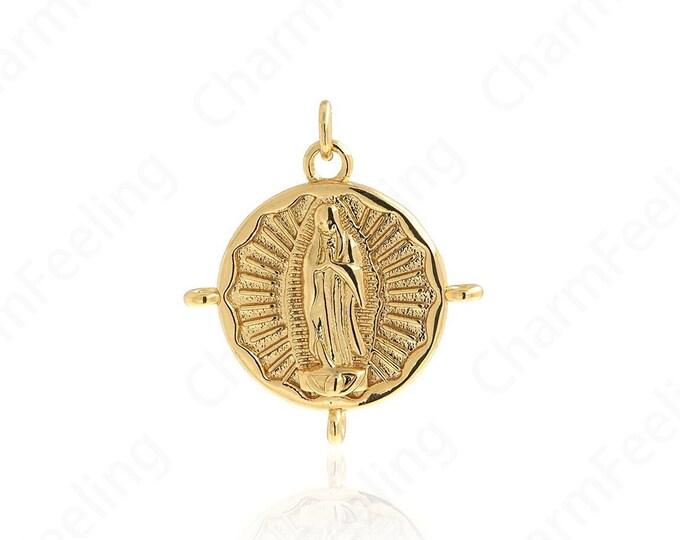 Round Pendant,Madonna Charm,18K Gold Filled Religious Necklace,Catholic Charm,Micropavé CZ Fashion PendantDIY Jewelry Supplies,26.5x23x2.5mm