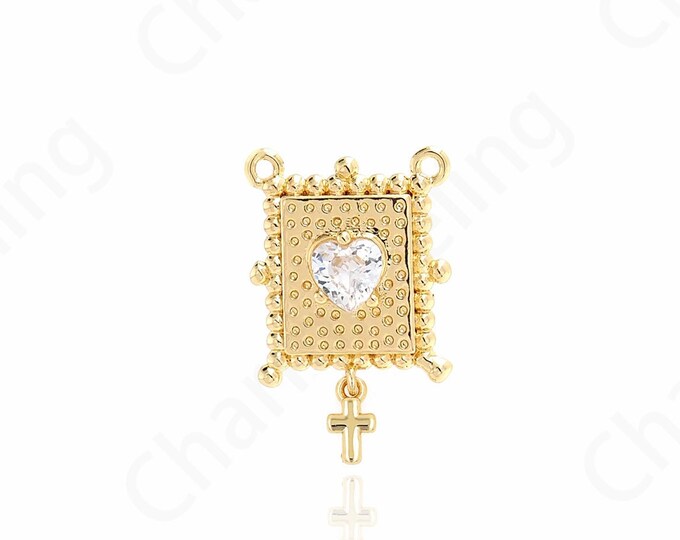 18K Gold Filled Heart Pendant, Square Pendant, Heart Charm, Micropavé CZ Love Necklace,Cross Charm, DIY Jewelry Supplies, 22x13.3x3.5