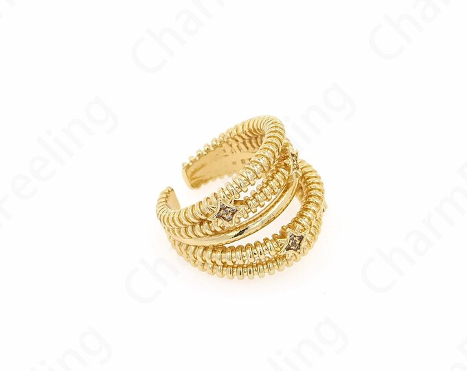 Gold Open Ring, Simple Charm,MicroPavé CZ Daily Ring, 18K Gold Filled Adjustable Ring,Thick Gold Ring, Daily Ring,