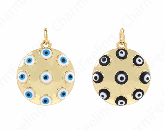 Micropavé CZ Eye Pendant 18K Gold Filled Good Luck Pendant Gold Eye Pendant,Eye Pendant, Round Eye Necklace, 22.5x17x6.5mm