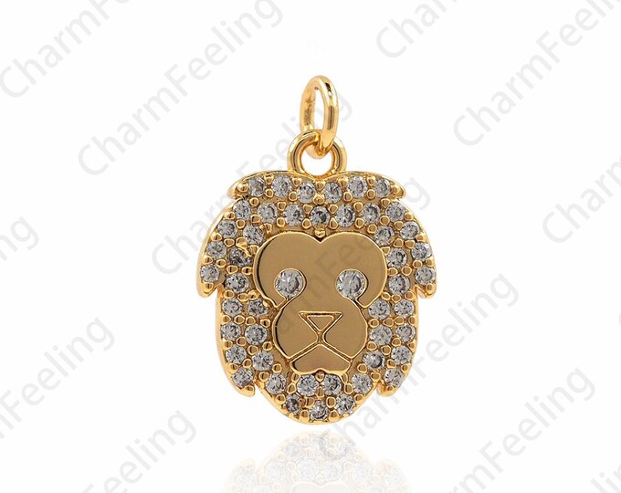 Lion Head Pendant, Lion Necklace, Lion Pendant, 18K Gold Filled Animal Charm, Animal Necklace, Micropavé CZ Lion Charm, 17x11.5x2mm