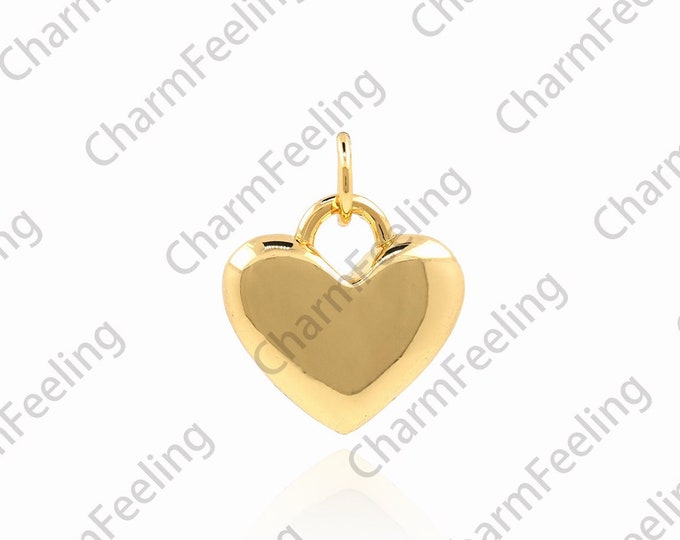 18K Gold Filled Gold Heart Pendant, Heart-Shaped Charm, Fluffy Gold Heart-Shaped Necklace, Love Charm, DIY Jewelry Accessories, 16x13x3.7mm