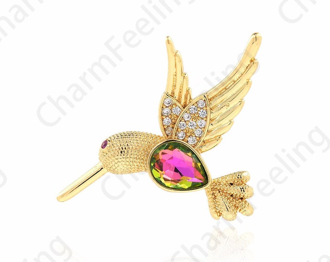 Bird Charm,18K Gold Filled Bird Pendant, Hummingbird Necklace,Animal Pendant, Animal Charm,Micropavé Cubic Zirconia Jewelry 27x26x5mm