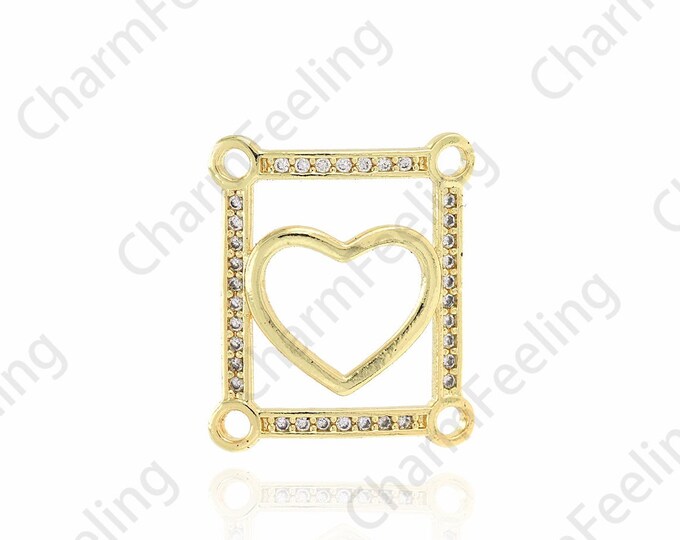 Micropavé CZ Love Necklace, Square Pendant, Heart Charm, 18K Gold Filled Heart Pendant, DIY Jewelry Supplies, 18x21x2.5mm