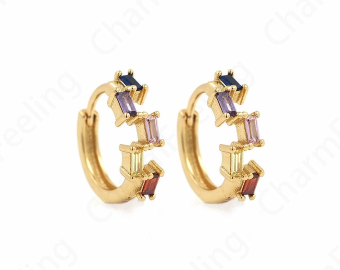 1 Pair,Gold Earrings Charm, 18K Gold Filled Simple Earrings,Micropave CZ Round Earrings,Geometric Earrings, Gift for Her 14.4x13.7x5.3mm