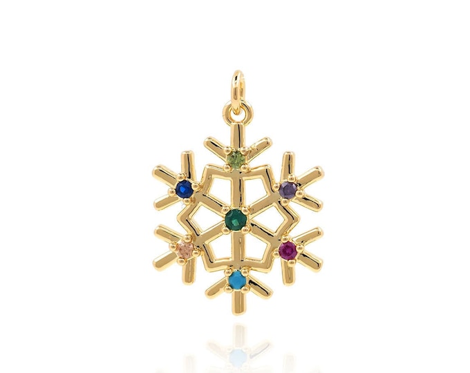 18K Gold Filled Snowflake Pendant, Snowflake Charm, Micropavé CZ Christmas Gift Charm, Christmas Ornaments, 20x15.5x2.5mm