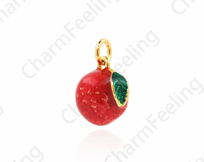 18K Gold Filled Red Fruit Pendant, Enamel Apple Necklace, Enamel Charm, Fruit Necklace, Apple Charm, DIY Jewelry Accessories 14x9x8mm