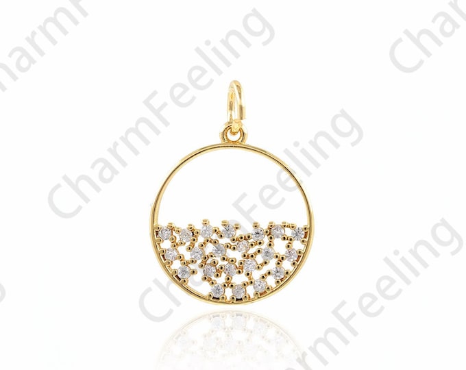 Hollow Jewelry Pendant, 18K Gold Filled Round Necklace, Round Pendant, Circle Pendant, DIY Jewelry Making Accessories,14.5x20.5x1.5mm
