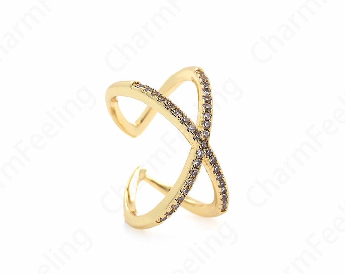 Stackable Ring, Gold Open Ring, Simple Charm Adjustable Ring, 18K Gold Filled Daily Ring, Micropavé CZ Minimalist Thin Ring,