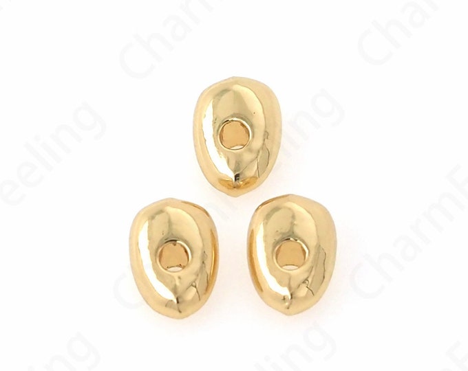100 PCS Gold Hole Beads, 18K Gold Filled Special-Shaped Spacer Beads, Oval Special-Shaped Spacer Beads, Bracelet Accessories, 5.6x8x4.3mm