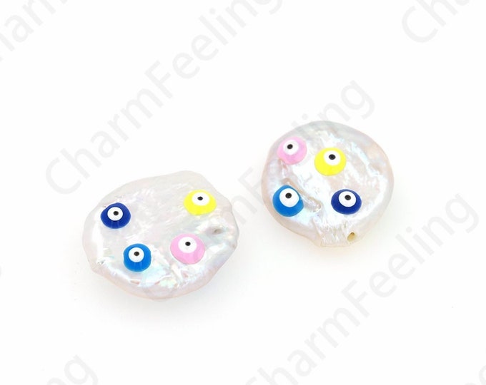 Pearl String Beads, Pearl Spacer Beads, Real Natural Pearls, Enamel Spacer Beads, Eye Spacer Beads, DIY Jewelry Supplies, 9.5x8.5mm