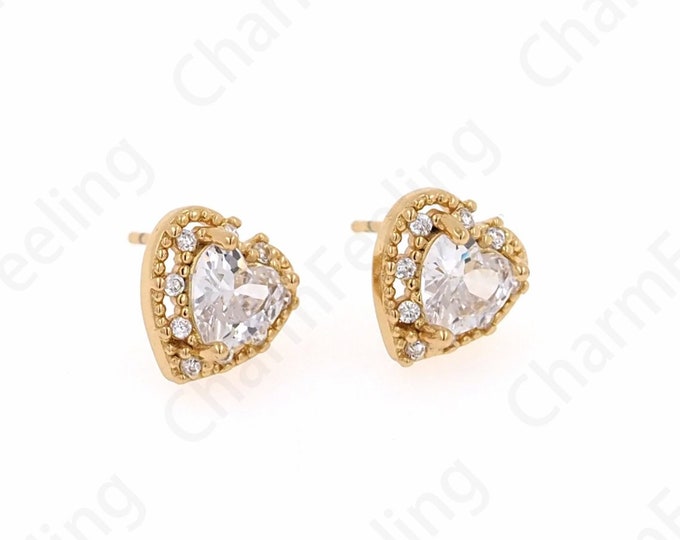 Heart-Shaped Earrings, 18K Gold Filled Love Earrings, Micropaved CZ Love Earrings,Love Charm, A Gift For Her,10x10.5x4mm