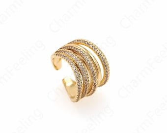 Micropavé CZ Everyday Rings, Round Rings, Thick Rings,18K Gold Filled Adjustable Rings, Gold Open Rings,Gift For Her