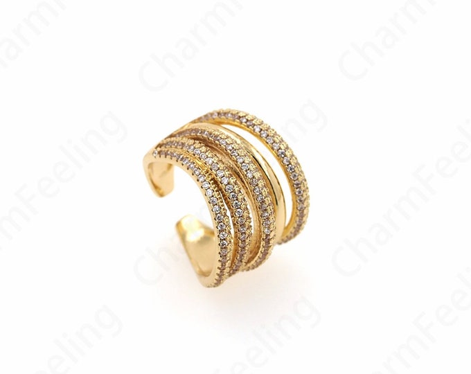Micropavé CZ Everyday Rings, Round Rings, Thick Rings,18K Gold Filled Adjustable Rings, Gold Open Rings,Gift For Her