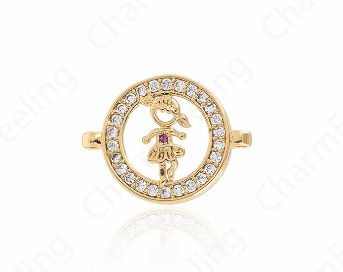 Boy Connector, Kids Connector, Micropavé CZ Couple Charm, 18K Gold Filled Girl Connector, DIY Jewelry Supplies, 21x16x4mm