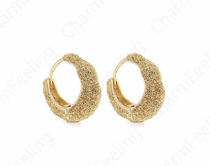 Frosted Earrings, 18K Gold Filled Round Earrings, Pierced Earrings, Gift for Her, Thick Hoop Earrings, 18x19x7mm