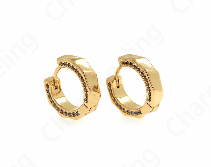 18K Gold Filled Simple Earrings,Imitation Diamond Earrings, Micropavé CZ Hollow Earrings, Dainty Earrings, DIY Accessories 14.5x13.5x4mm