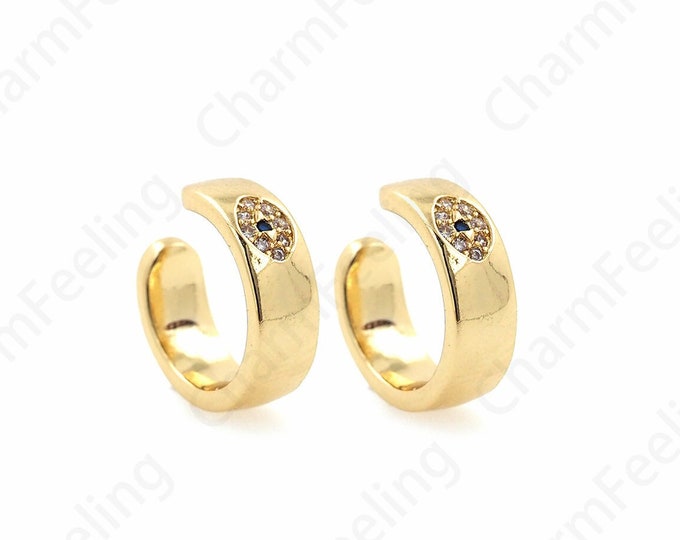 Micropavé Zircon Eye Earrings, Dainty Earrings, 18K Gold Filled Lucky Eye Earrings, Gift For Wife,13x13.5x4.7mm