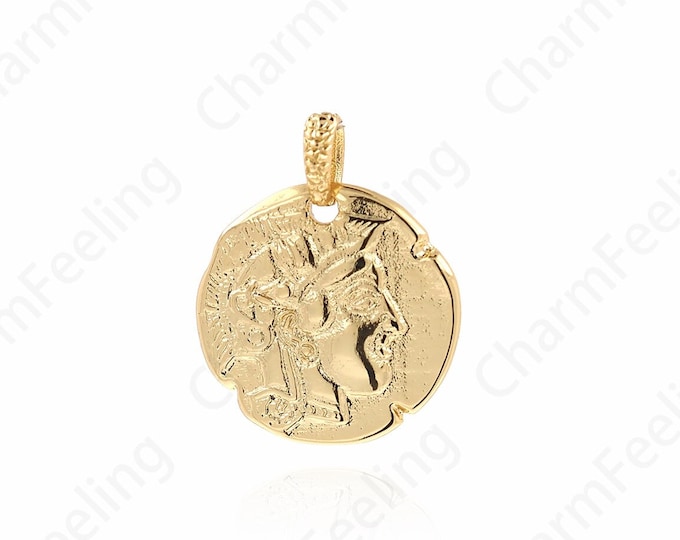 18K Gold Filled Character Pendant,Round Coin Necklace,Faceted Character Pendant,Coin Charm,Round Charm,DIY Jewelry Accessories,22x18x2mm