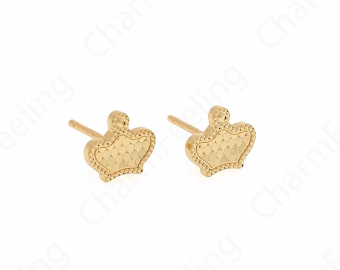 Queen Earrings,Dainty Crown Earrings, 18K Gold Filled Crown Charm,Simple Earrings, Pierced Earrings, DIY Jewelry Supplies,7.5x8.5x1.2mm