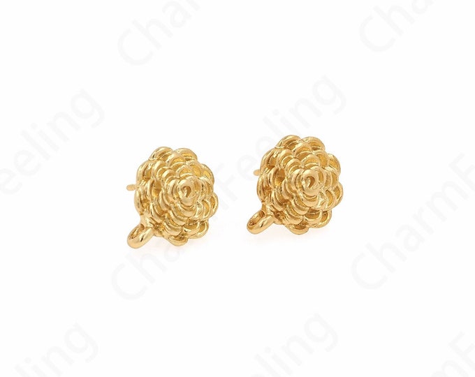 Alloy Rose Earrings, 18K Gold Filled Round Earrings,Enamel Flower Charm,Flower Earrings,DIY Jewelry Supplies,14x11.5x3.5mm