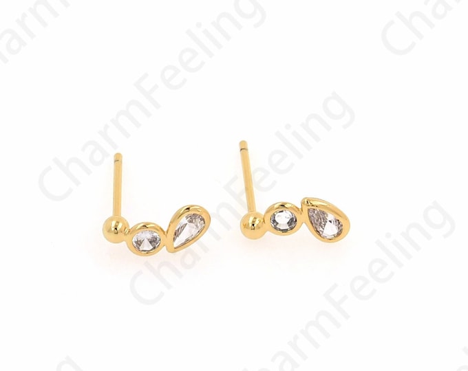 Water Drop Earrings,18K Gold Filled Stud Earrings, MicroPave CZ Dainty Earrings, Gift For Her, DIY Jewelry Supplies, 4.5x10x1.5mm