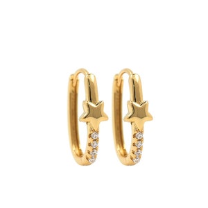 Square Earrings, Polaris Earrings, Micropavé CZ Pierced Earrings, 18K Gold Filled Star Earrings, DIY Jewelry Supplies, 14x18.5x5.5mm