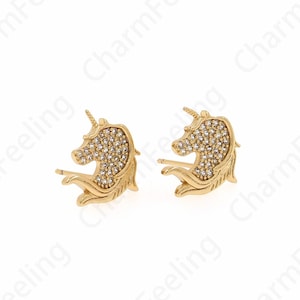Doorboorde oorbellen, houten paard oorbellen, 18K goud gevulde meteoor oorbellen, micropavé CZ oorbellen, doe-het-zelf sieraden benodigdheden, 13,5x13x1,5mm