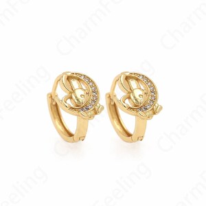 Rabbit Jewelry,18K Gold Filled Cute Earrings, Rabbit Earrings, Micropavé CZ Moon Earrings, DIY Jewelry Supplies, 16x14.8x10mm