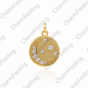 18K Gold Filled Star and Moon Pendant, Crescent Moon Charm, Micropavé CZ Moon Pendant, Star Charm, DIY Jewelry Accessories, 17x12x1.8mm