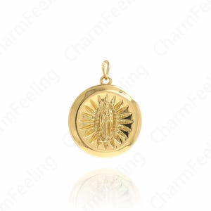 Round Pendant, Madonna Charm,18K Gold Filled Religious Necklace, Catholic Charm, Virgin Pendant,DIY Jewelry Supplies,24x19x2mm