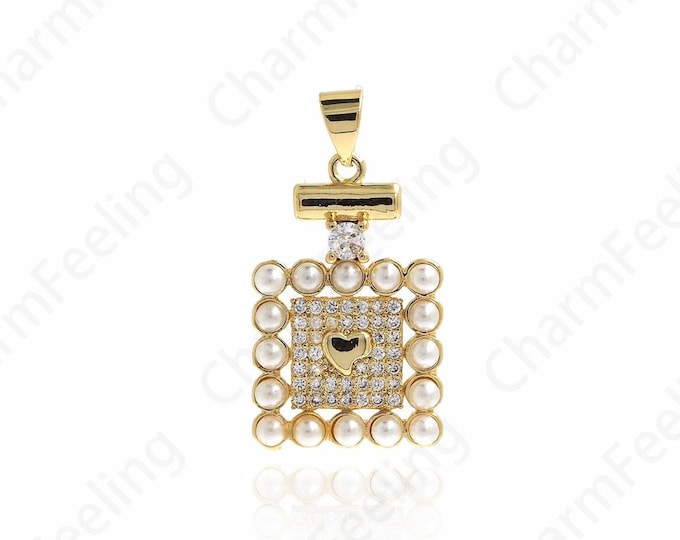 Pearl Necklace,Micropavé CZ Rectangular Pendant, 18K Gold Filled Shell Charm,DIY Jewelry Making Accessories,28.2x15.4x3.5mm