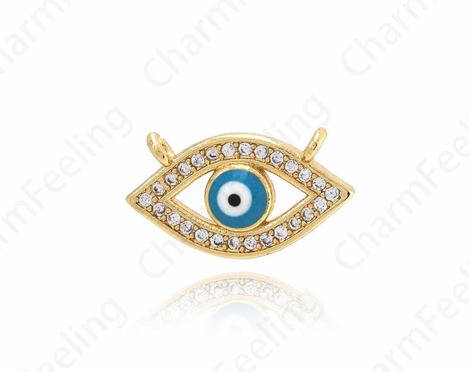 MicroPave CZ Eye Pendant, 18K Gold Filled Eye Necklace,Enamel Eye Charm, DIY Jewelry Making Accessories 15.6x9x3mm