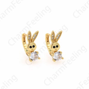 18K Gold Filled Cute Earrings, Rabbit Stud Earrings, Micropavé CZ Rabbit Charm, Animal Earrings, DIY Jewelry Supplies, 16.5x14.8x5.5mm