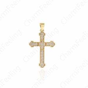Micropavé CZ Religious Charm, Christian Pendant, Cross Necklace, 18K Gold Filled Cross Charm, DIY Jewelry Supplies, 30x20.5x2.5mm