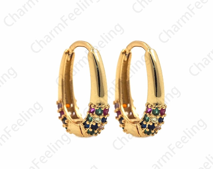 Micropavé CZ Square Earrings, Rectangular Earrings, 18K Gold Filled Hollow Earrings, A Gift For Her, Multi-Zircon Earrings, 16x14x3.5mm