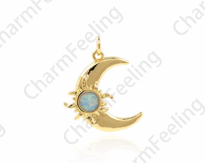 Micro-pavé CZ Moon Necklace, 18K Gold Filled Crescent Pendant, Crescent Charm, Moon Pendant, DIY Jewelry Accessories, 25x19x2.8mm